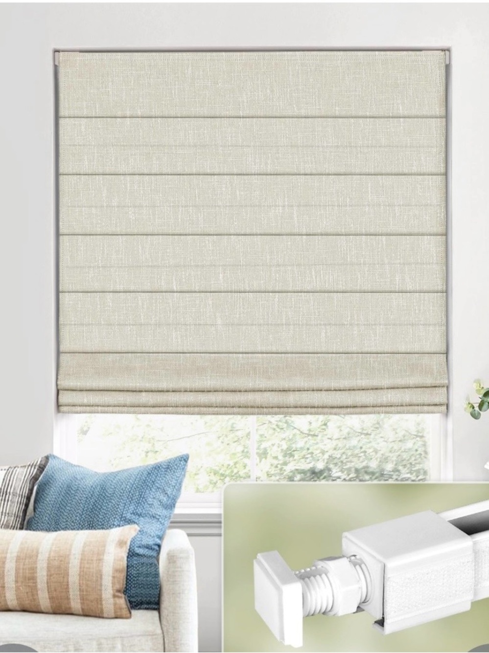 No-Drill Cordless Roman Shades Room Darkening 30”W 48”L - BEIGE